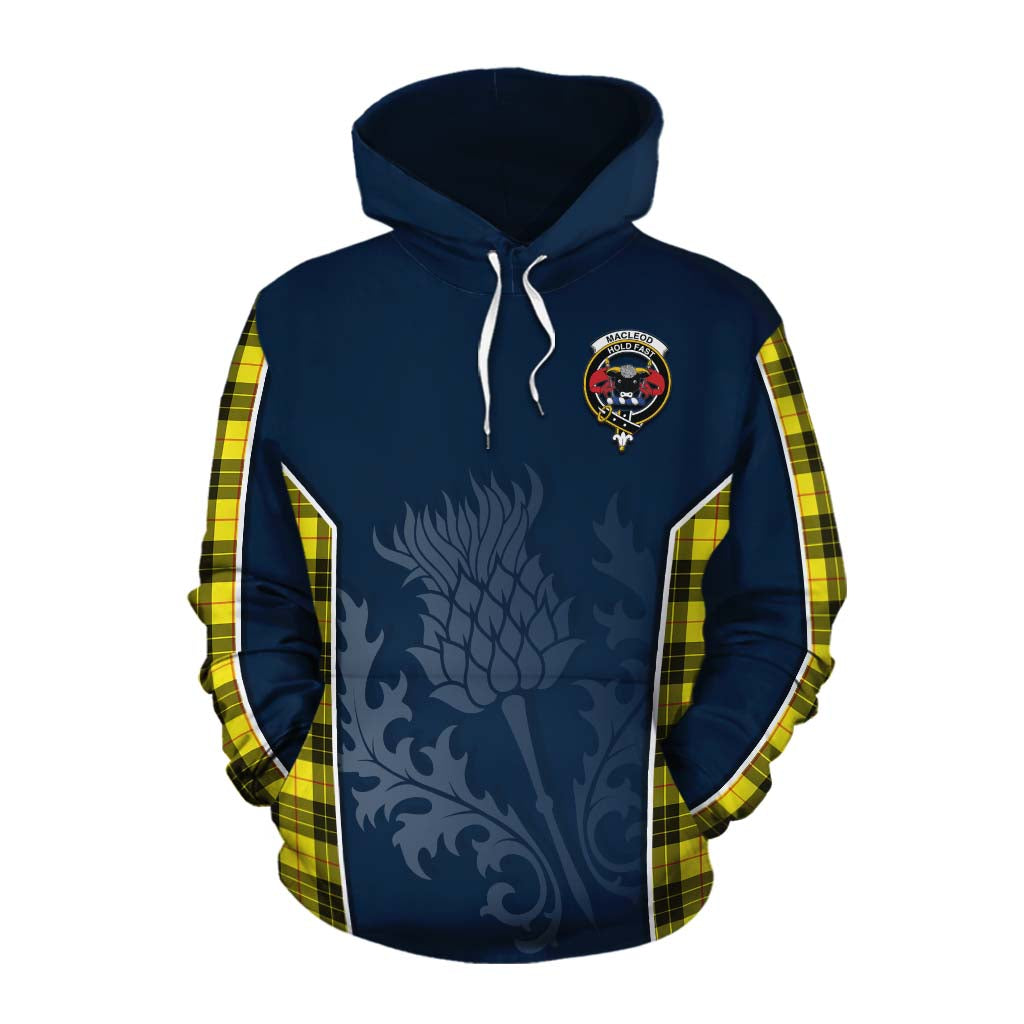 Tartan Vibes Clothing MacLeod (McLeod) Tartan Cotton Hoodie with Family Crest and Scottish Thistle Vibes Sport Style