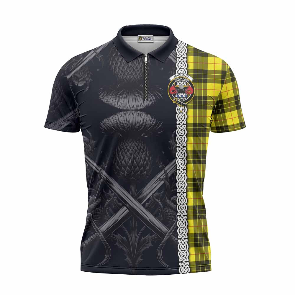 MacLeod (McLeod) Tartan Zipper Polo Shirt with Family Crest Cross Sword Thistle Celtic Vibes Unisex - Tartan Vibes Clothing