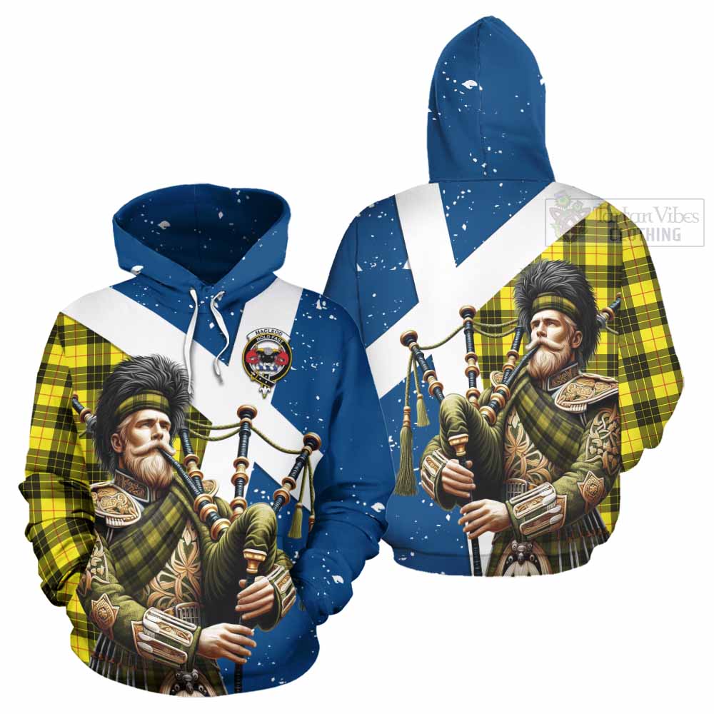 Tartan Vibes Clothing MacLeod (McLeod) Tartan Hoodie with Family Crest Scottish Bagpiper Vibes