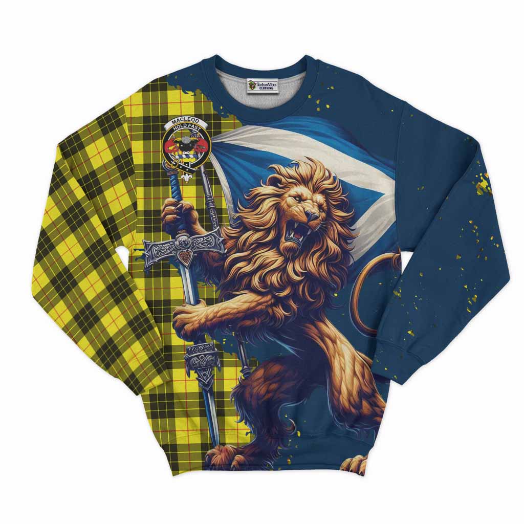 Tartan Vibes Clothing MacLeod (McLeod) Tartan Family Crest Sweatshirt with Scottish Majestic Lion