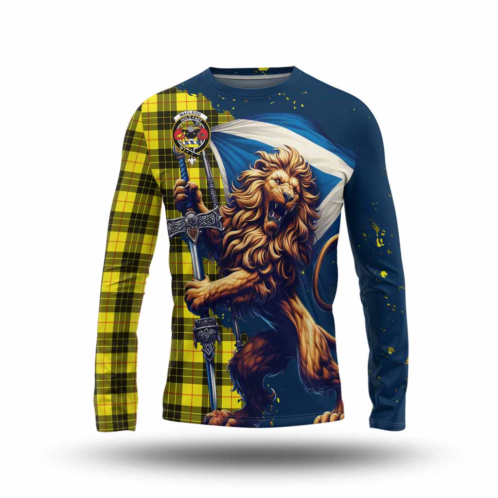 Tartan Vibes Clothing MacLeod (McLeod) Tartan Family Crest Long Sleeve T-Shirt with Scottish Majestic Lion