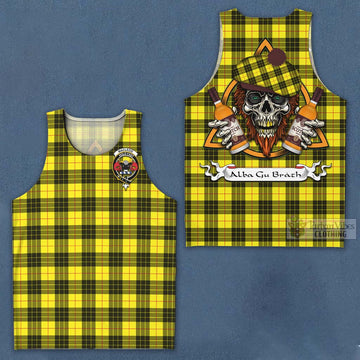 MacLeod (McLeod) Tartan Men's Tank Top with Family Crest and Bearded Skull Holding Bottles of Whiskey