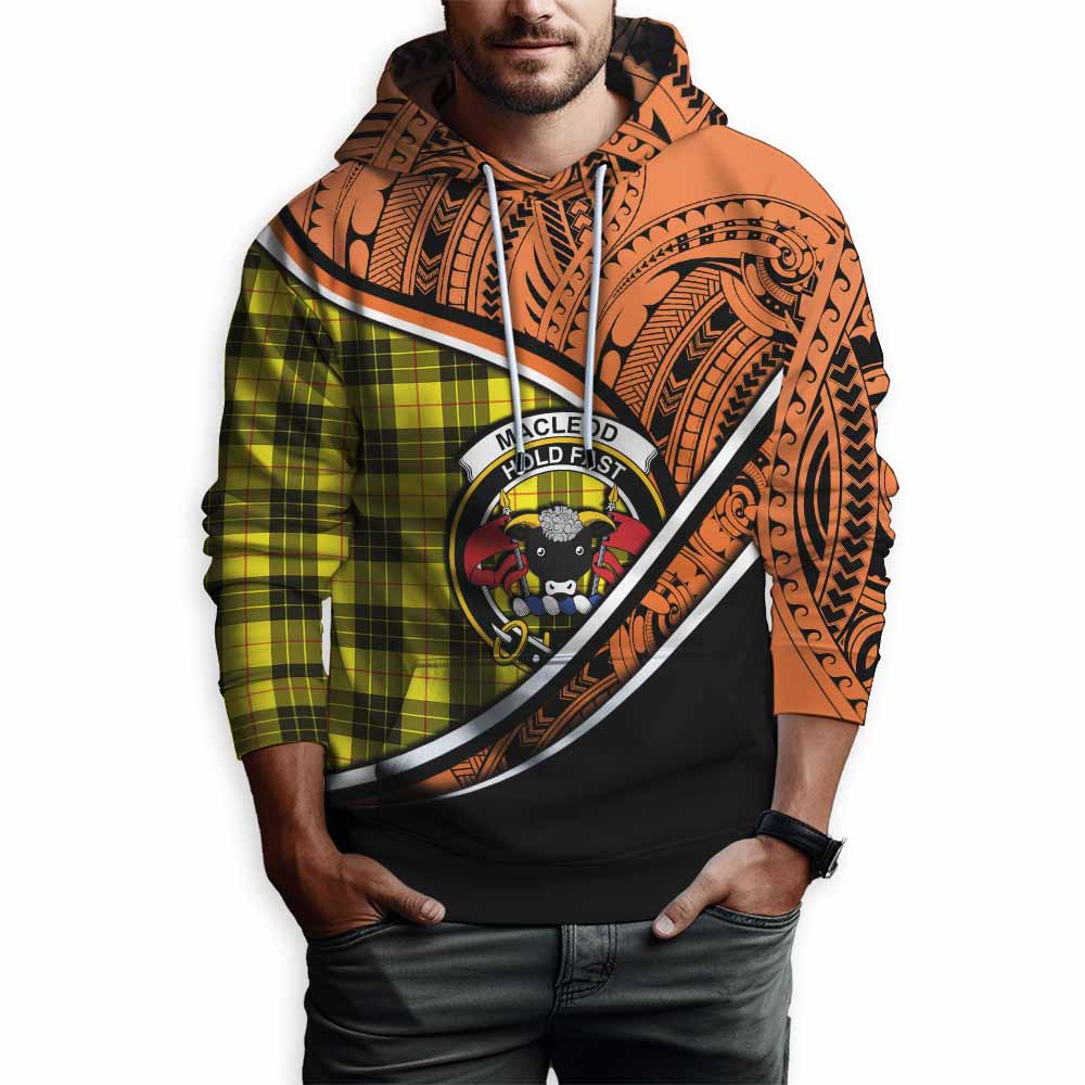 Tartan Vibes Clothing MacLeod (McLeod) Crest Tartan Hoodie with Maori Tattoo Style - Orange Version