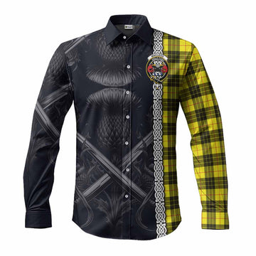 MacLeod (McLeod) Tartan Long Sleeve Button Shirt with Family Crest Cross Sword Thistle Celtic Vibes Men's Shirt S - Tartan Vibes Clothing