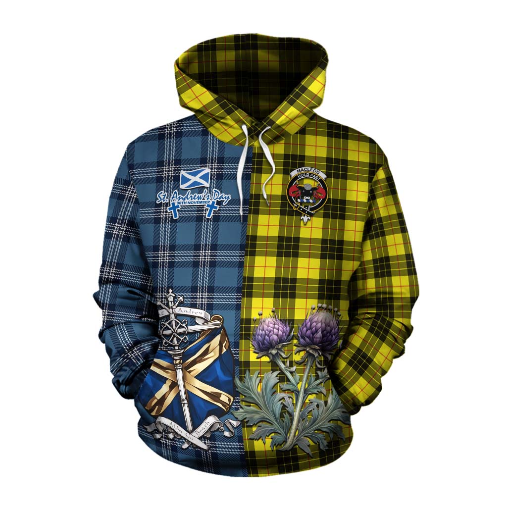 Tartan Vibes Clothing MacLeod (McLeod) Tartan Cotton Hoodie Happy St. Andrew's Day Half Tartan Style