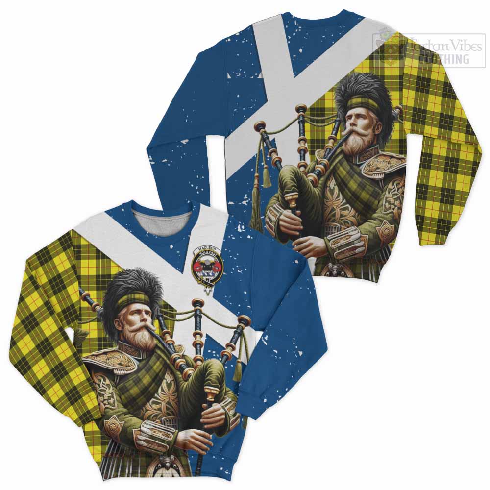 Tartan Vibes Clothing MacLeod (McLeod) Tartan Sweatshirt with Family Crest Scottish Bagpiper Vibes