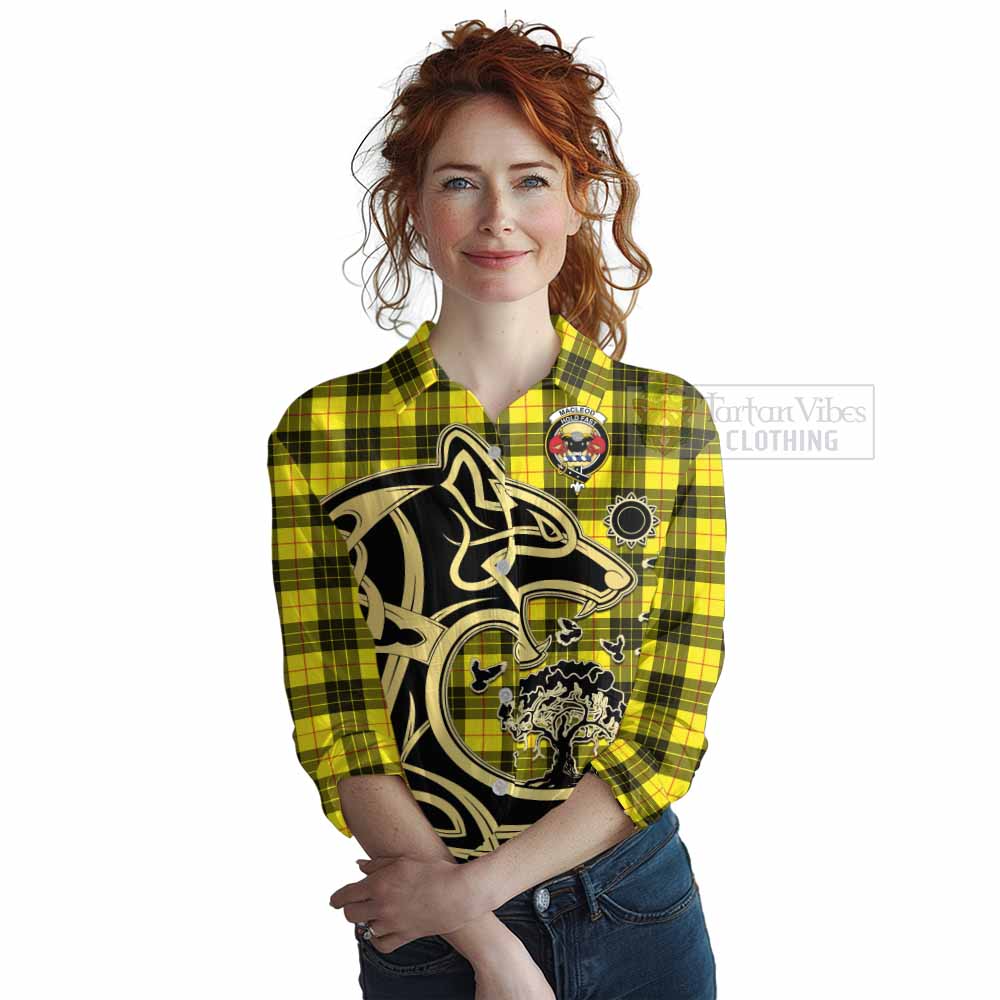 Tartan Vibes Clothing MacLeod (McLeod) Tartan Women's Casual Shirt with Family Crest Celtic Wolf Style