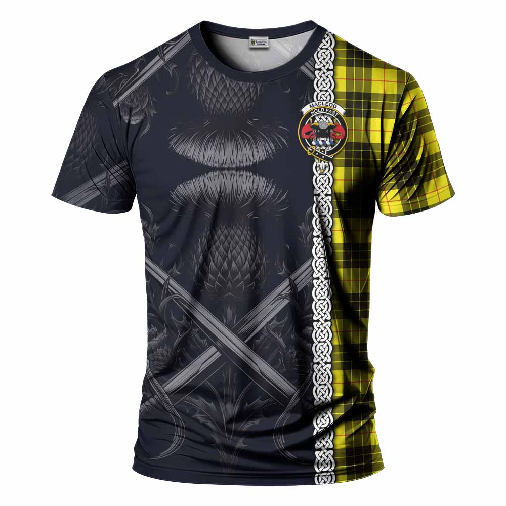 Tartan Vibes Clothing MacLeod (McLeod) Tartan T-Shirt with Family Crest Cross Sword Thistle Celtic Vibes