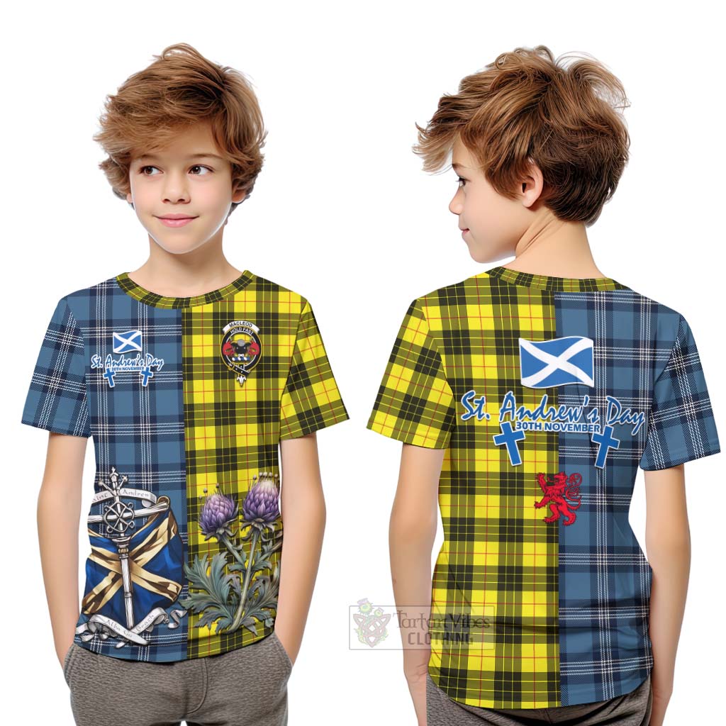 Tartan Vibes Clothing MacLeod (McLeod) Tartan Kid T-Shirt Happy St. Andrew's Day Half Tartan Style