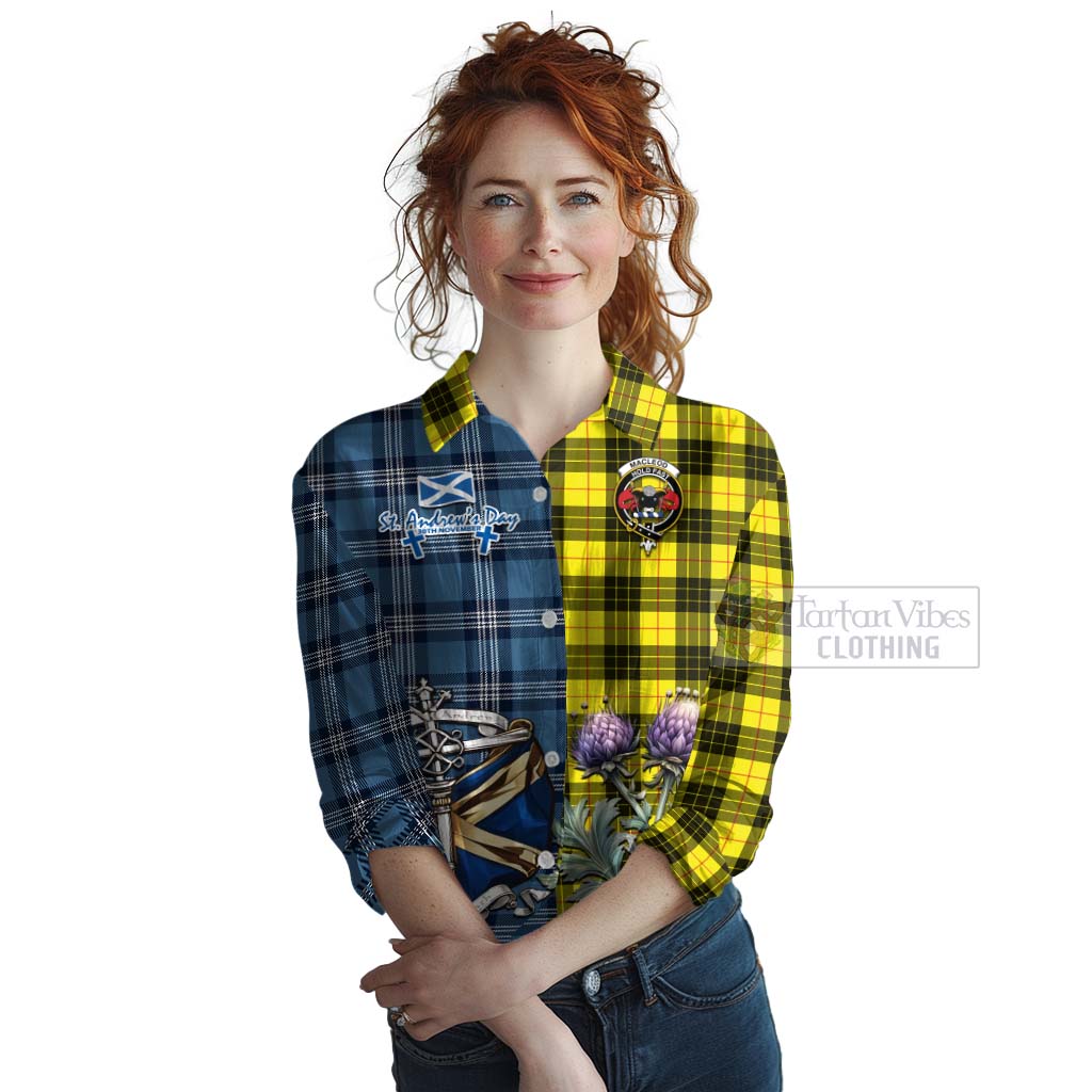 Tartan Vibes Clothing MacLeod (McLeod) Tartan Women's Casual Shirt Happy St. Andrew's Day Half Tartan Style