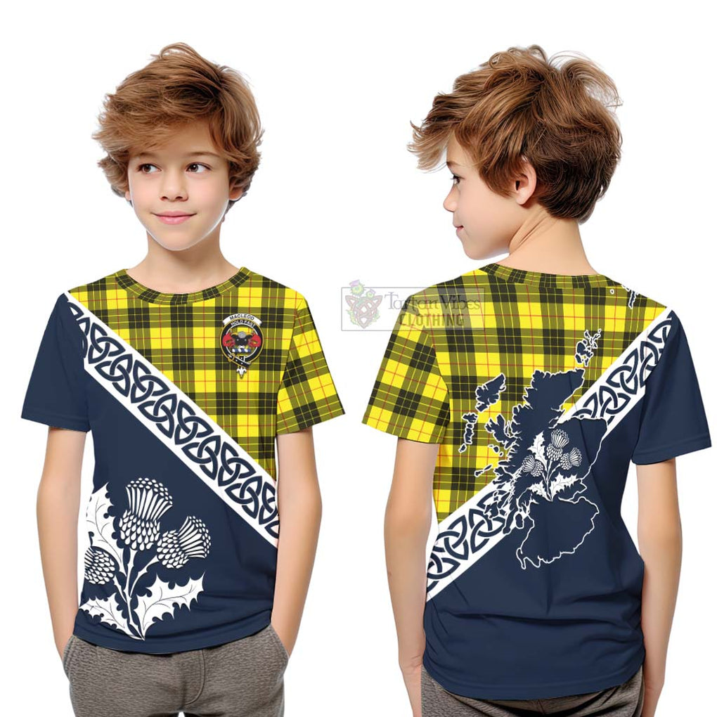 Tartan Vibes Clothing MacLeod (McLeod) Tartan Kid T-Shirt Featuring Thistle and Scotland Map