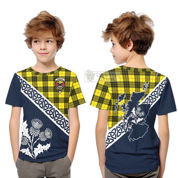 MacLeod (McLeod) Tartan Kid T-Shirt Featuring Thistle and Scotland Map