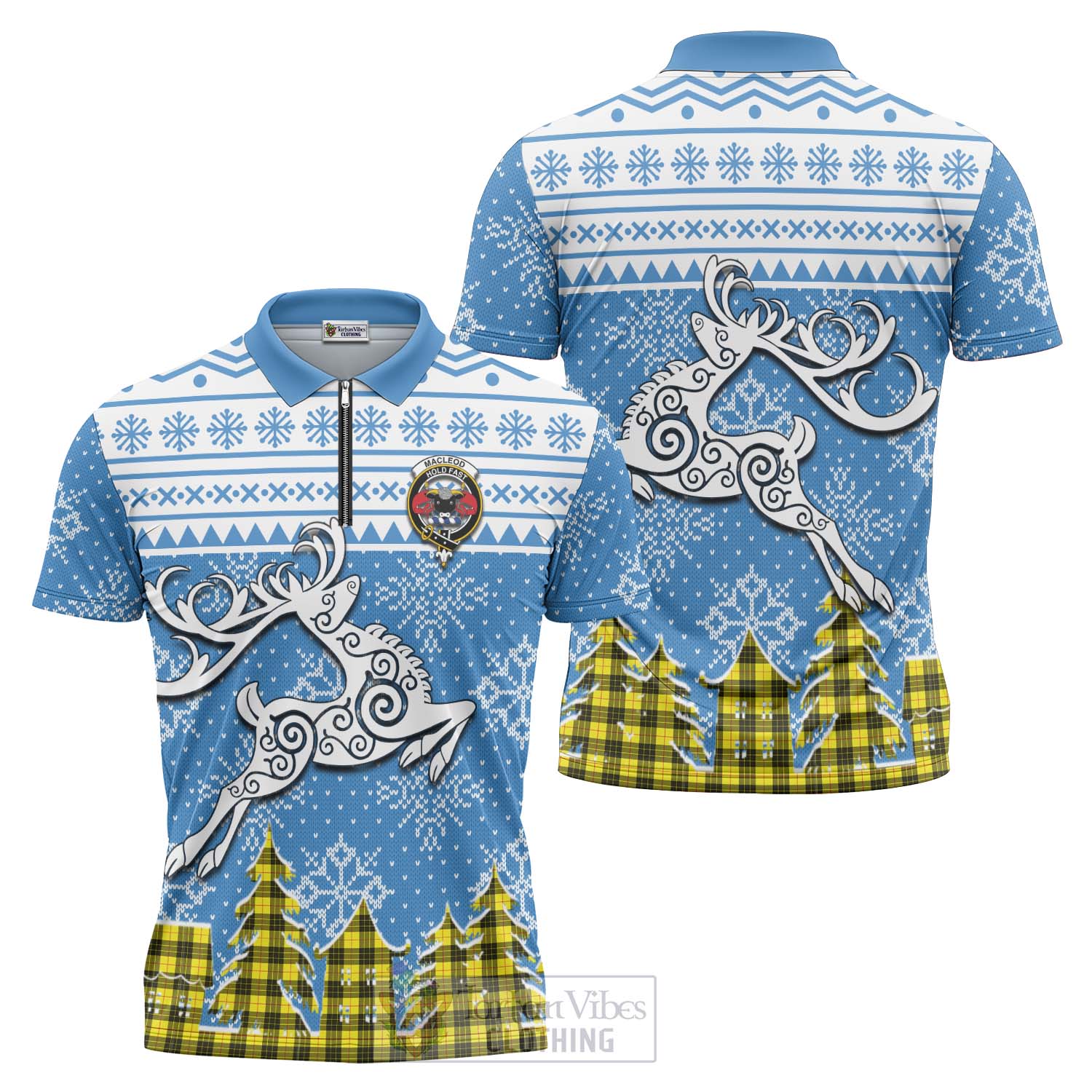 Tartan Vibes Clothing MacLeod (McLeod) Clan Christmas Zipper Polo Shirt Celtic Reindeer Style