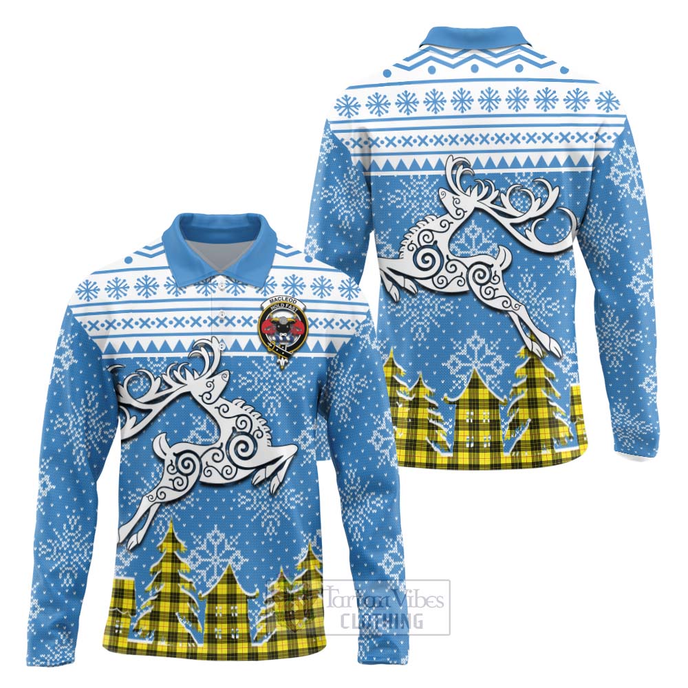 Tartan Vibes Clothing MacLeod (McLeod) Clan Christmas Long Sleeve Polo Shirt Celtic Reindeer Style