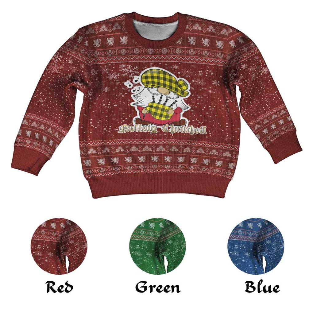 Tartan Vibes Clothing MacLeod (McLeod) Clan Christmas Kid Ugly Sweater with Gnome Playing Bagpipes