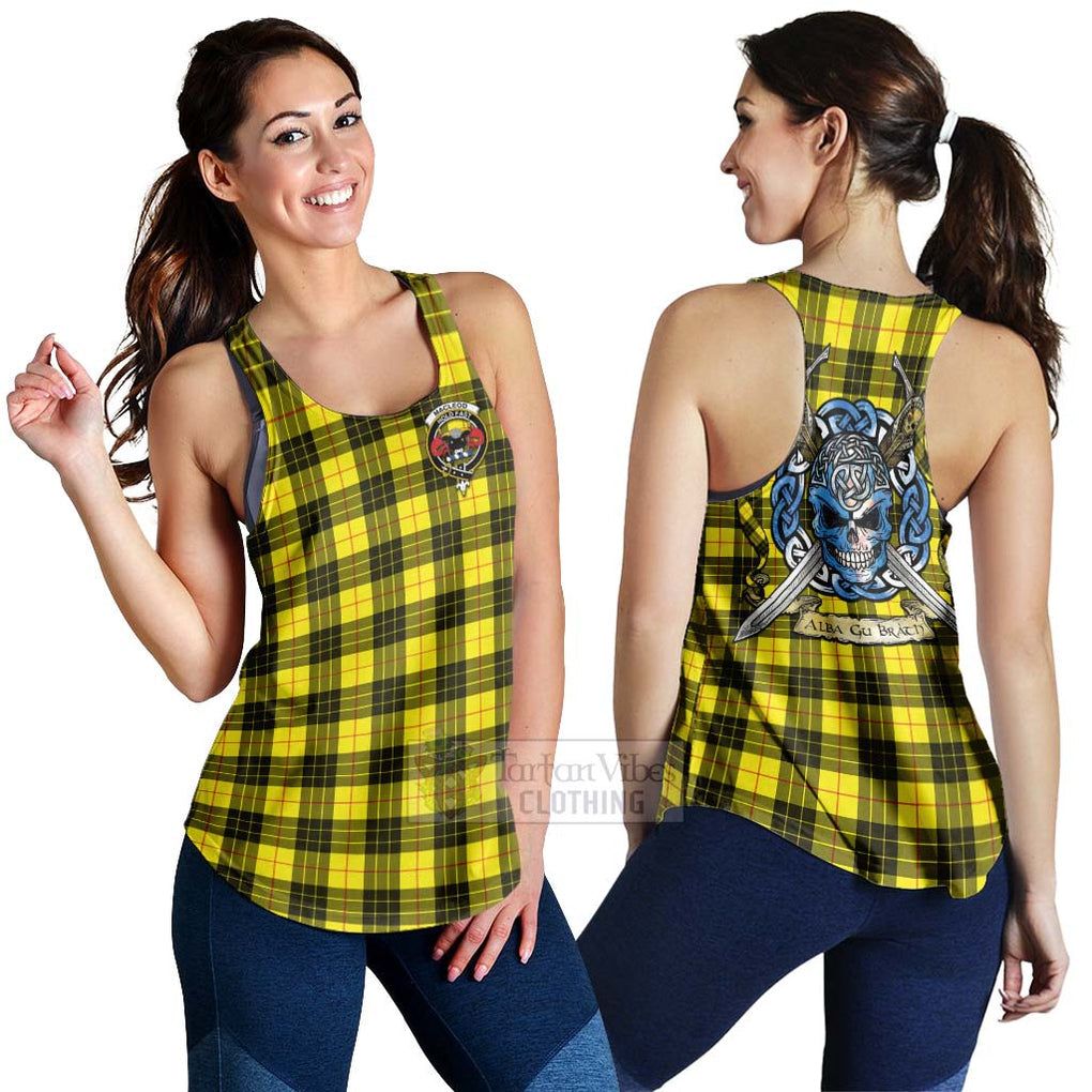 Tartan Vibes Clothing MacLeod (McLeod) Tartan Women's Racerback Tanks with Family Crest Celtic Skull Style