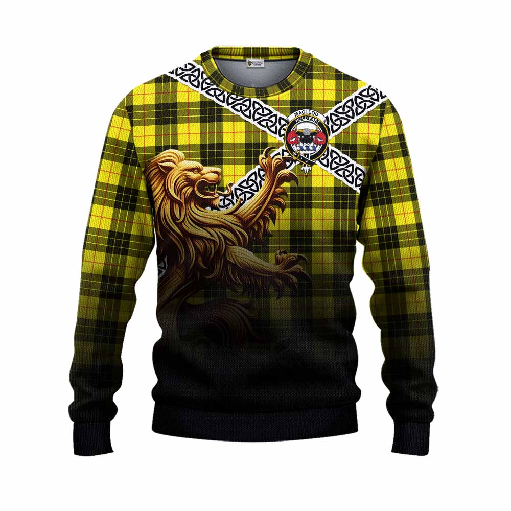 MacLeod (McLeod) Crest Tartan Knitted Sweater with Golden Lion Emblem Celtic Style Unisex - Tartan Vibes Clothing