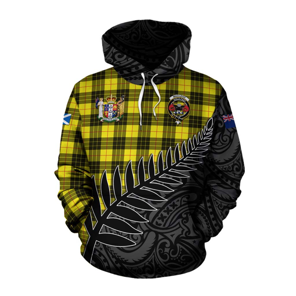 Tartan Vibes Clothing MacLeod (McLeod) Crest Tartan Cotton Hoodie with New Zealand Silver Fern Half Style