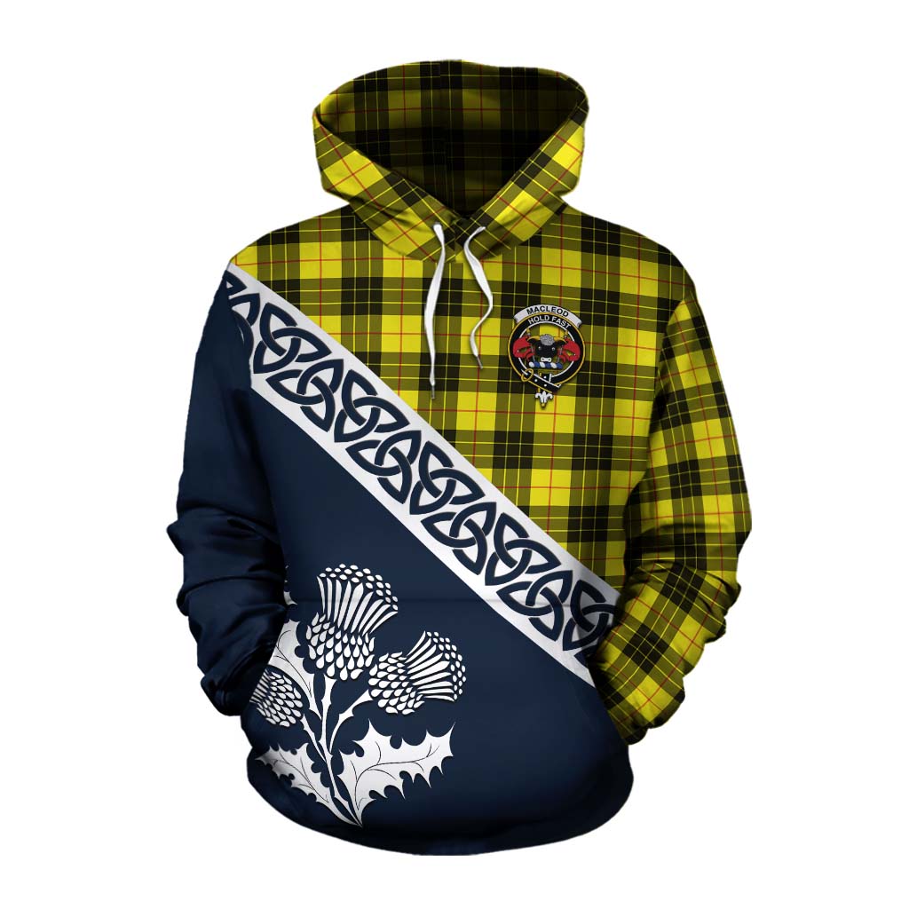 Tartan Vibes Clothing MacLeod (McLeod) Tartan Cotton Hoodie Featuring Thistle and Scotland Map