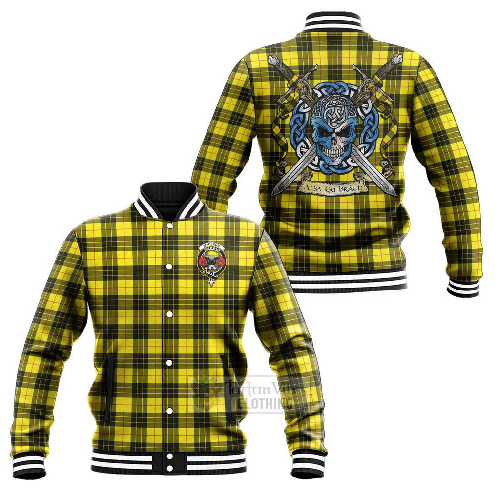 Tartan Vibes Clothing MacLeod (McLeod) Tartan Baseball Jacket with Family Crest Celtic Skull Style