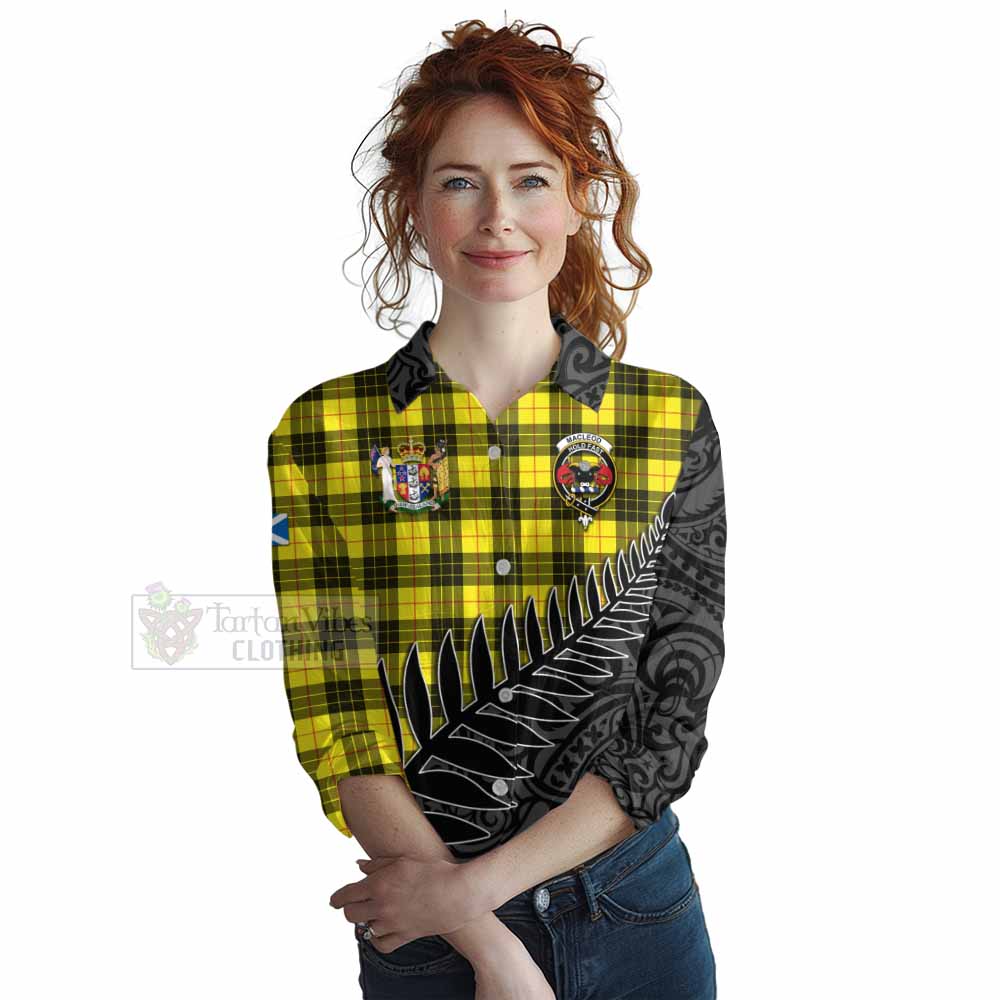 Tartan Vibes Clothing MacLeod (McLeod) Crest Tartan Women's Casual Shirt with New Zealand Silver Fern Half Style