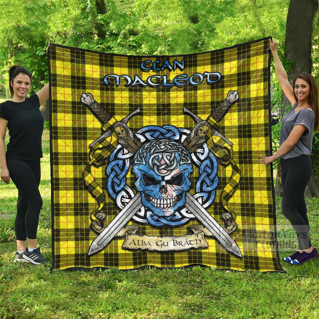 Tartan Vibes Clothing MacLeod (McLeod) Tartan Quilt with Celtic Skull Alba Gu Brath Style