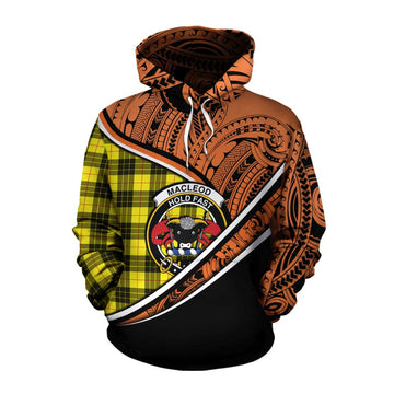 MacLeod (McLeod) Crest Tartan Cotton Hoodie with Polynesian Vibes Style - Orange Version