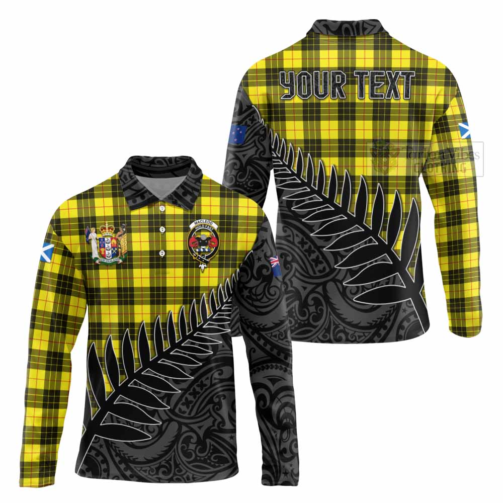 Tartan Vibes Clothing MacLeod (McLeod) Crest Tartan Long Sleeve Polo Shirt with New Zealand Silver Fern Half Style