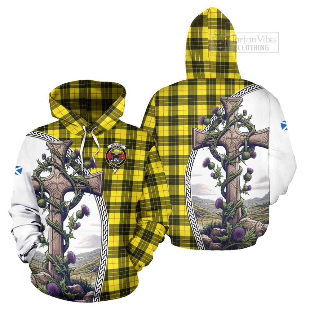 Tartan Vibes Clothing MacLeod (McLeod) Tartan Hoodie with Family Crest and St. Andrew's Cross Accented by Thistle Vines