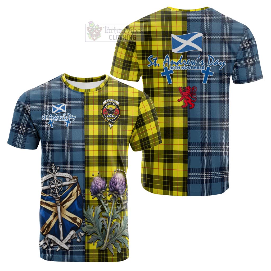 Tartan Vibes Clothing MacLeod (McLeod) Tartan Cotton T-shirt Happy St. Andrew's Day Half Tartan Style