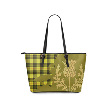 MacLeod (McLeod) Tartan Leather Tote Bag Gold Thistle Style - Tartan Vibes Clothing