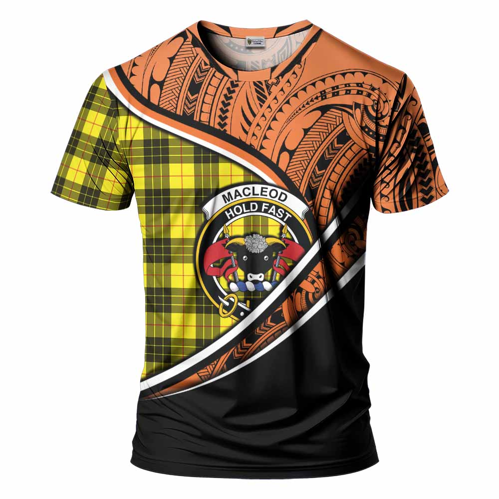 Tartan Vibes Clothing MacLeod (McLeod) Crest Tartan T-Shirt with Maori Tattoo Style - Orange Version