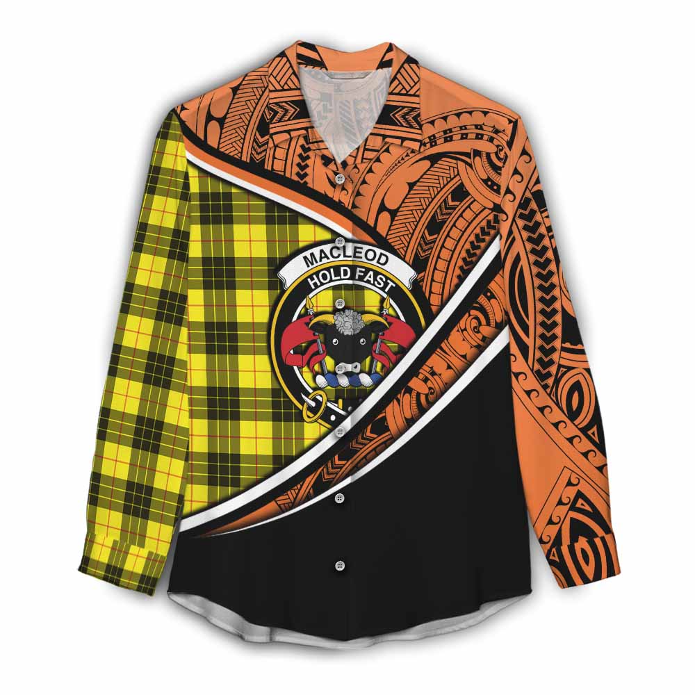 Tartan Vibes Clothing MacLeod (McLeod) Crest Tartan Women's Casual Shirt with Maori Tattoo Style - Orange Version