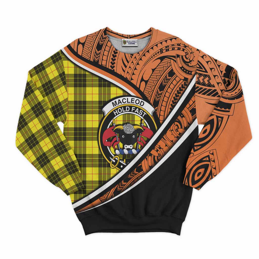 Tartan Vibes Clothing MacLeod (McLeod) Crest Tartan Sweatshirt with Maori Tattoo Style - Orange Version