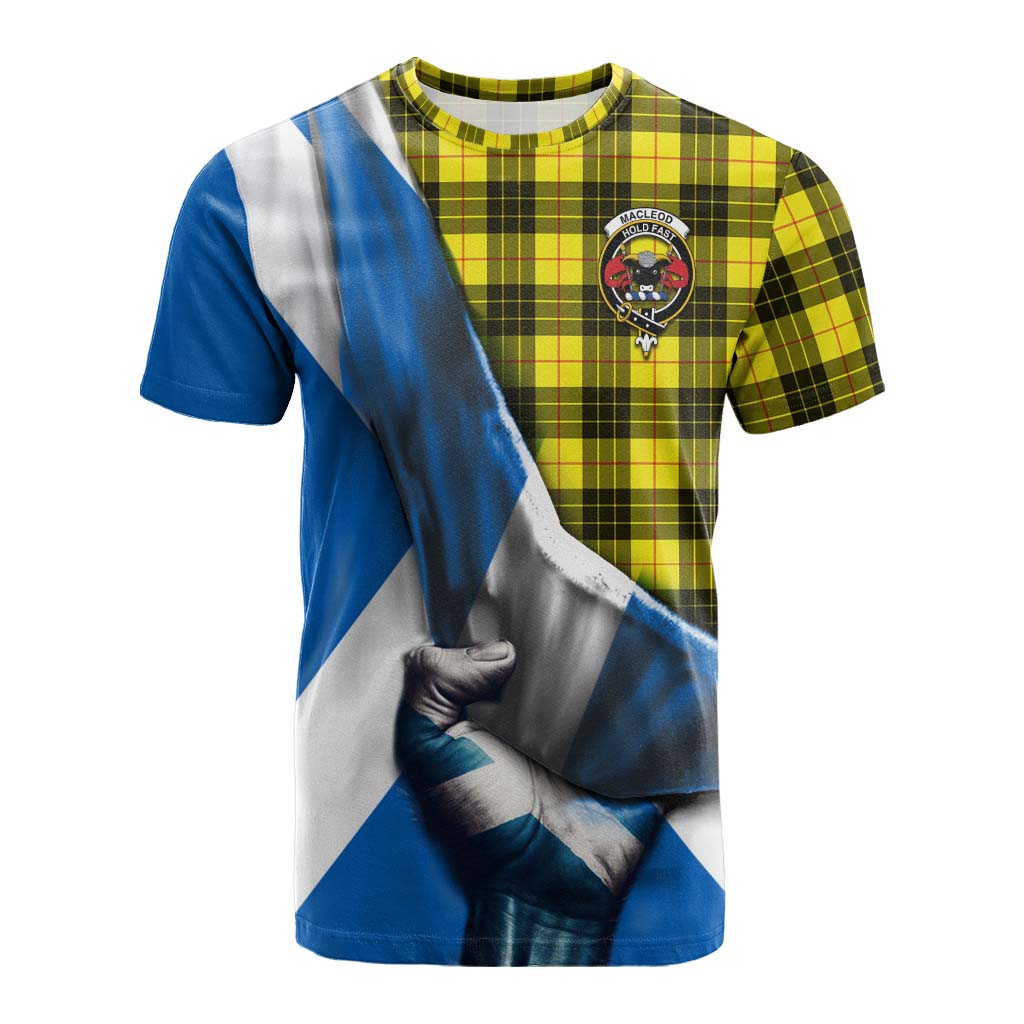 Tartan Vibes Clothing MacLeod (McLeod) Tartan Cotton T-shirt with Family Crest Scotland Patriotic Style