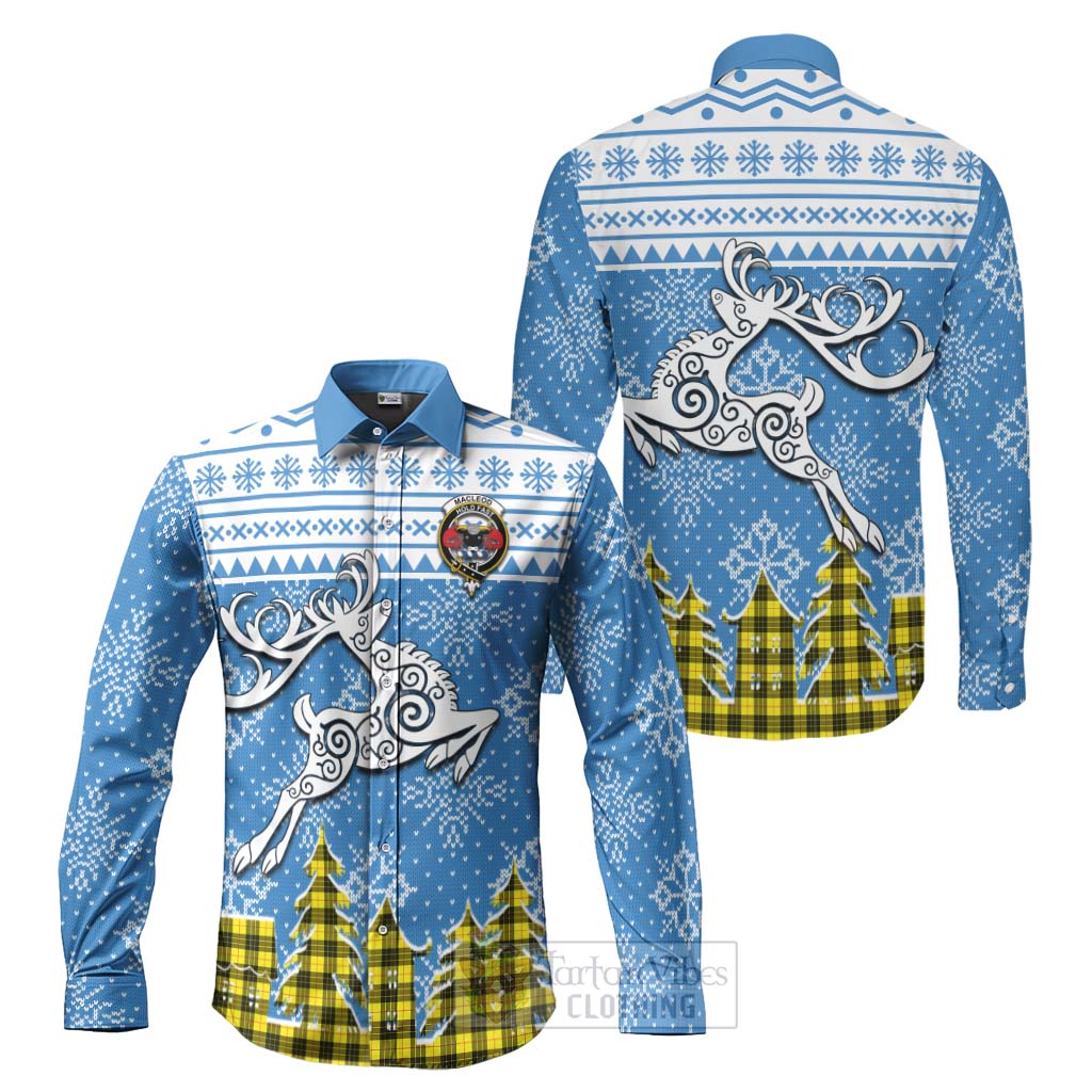 Tartan Vibes Clothing MacLeod (McLeod) Clan Christmas Long Sleeve Button Shirt Celtic Reindeer Style