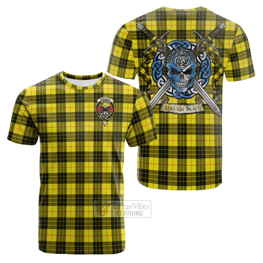 Tartan Vibes Clothing MacLeod (McLeod) Tartan Cotton T-shirt with Family Crest Celtic Skull Style