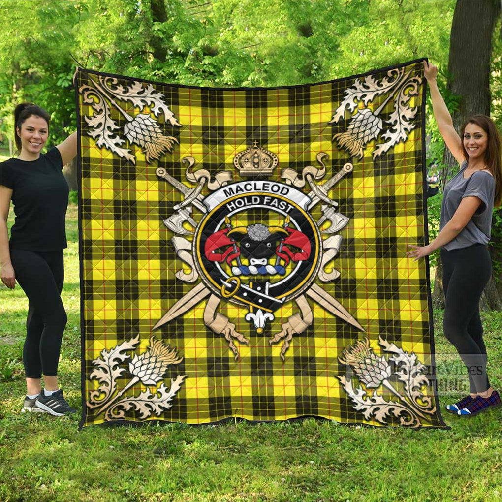 Tartan Vibes Clothing MacLeod (McLeod) Tartan Quilt with Family Crest and Scottish Golden Courage Shield