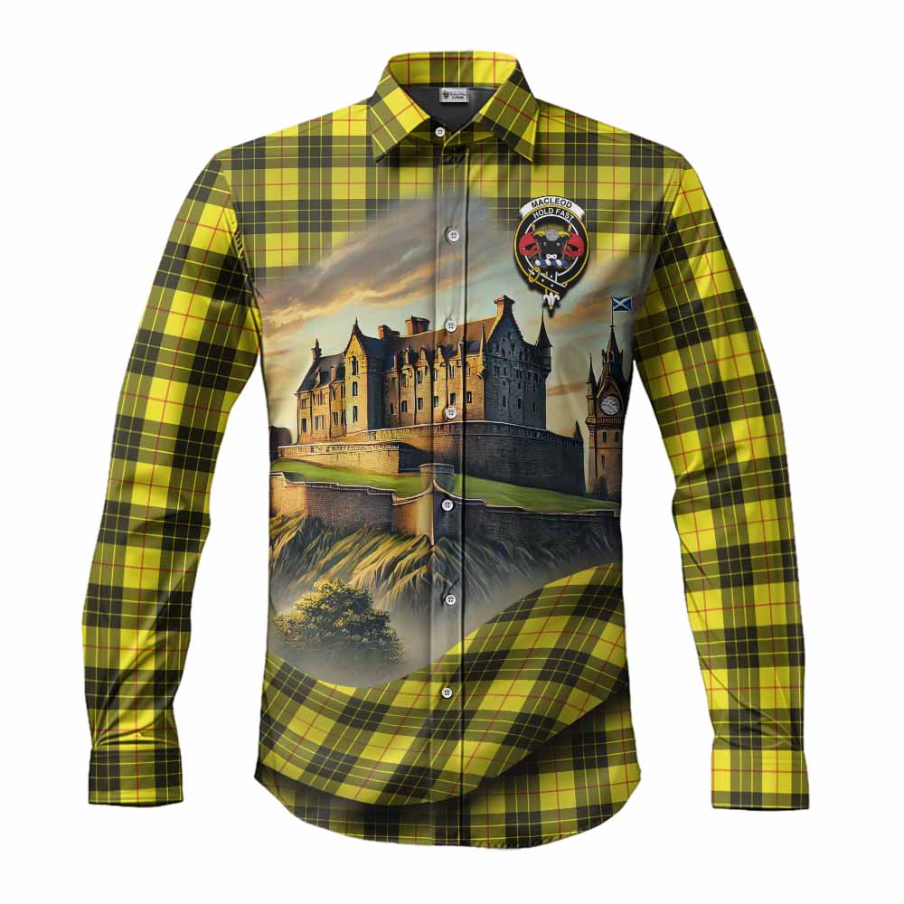 MacLeod (McLeod) Tartan Family Crest Long Sleeve Button Shirt with Scottish Ancient Castle Style Men's Shirt S - Tartan Vibes Clothing