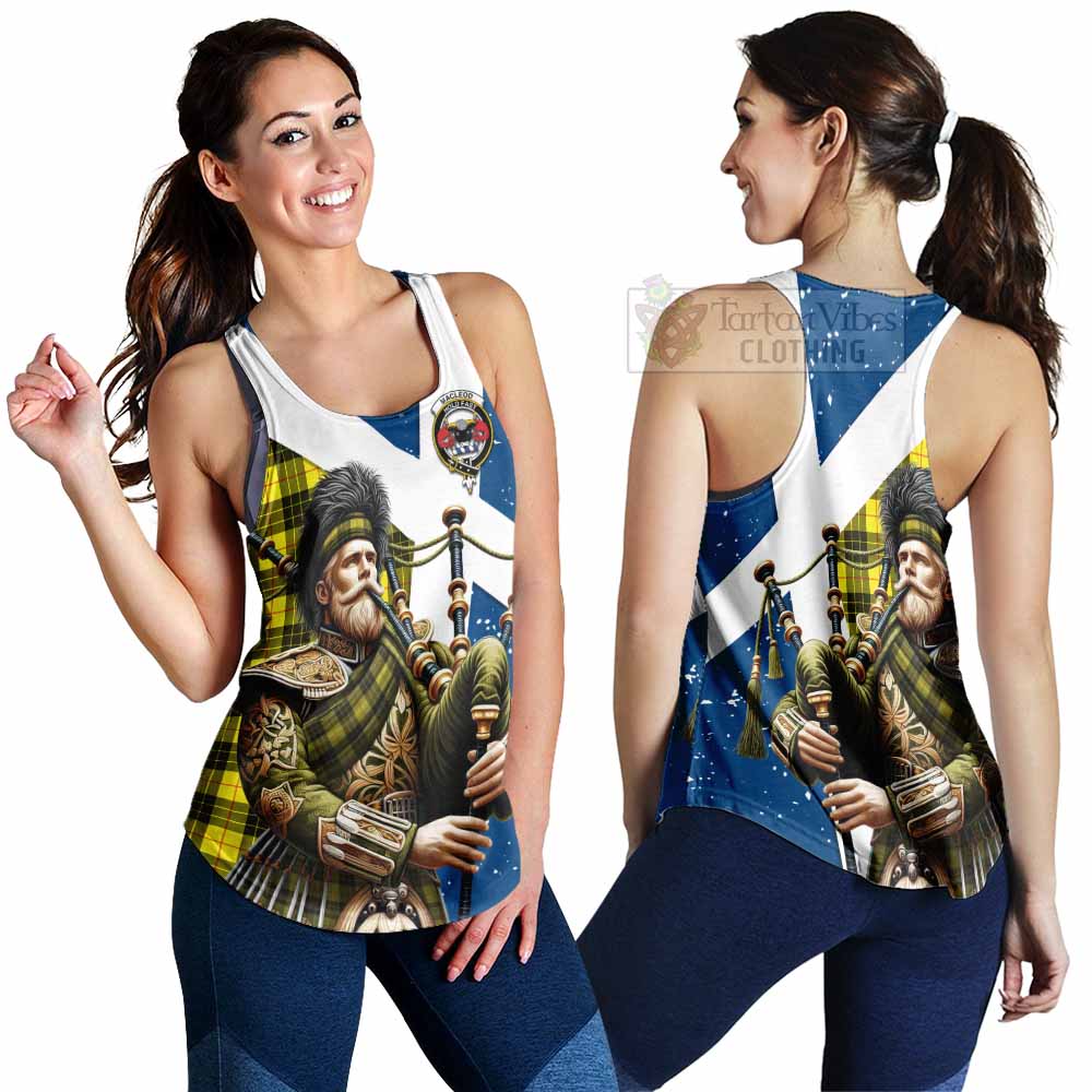 Tartan Vibes Clothing MacLeod (McLeod) Tartan Women's Racerback Tanks with Family Crest Scottish Bagpiper Vibes