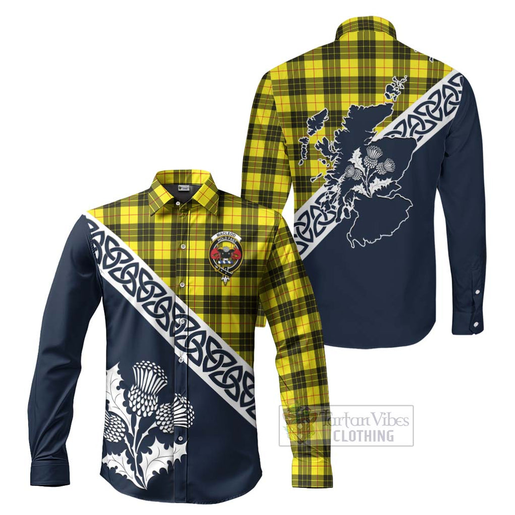 Tartan Vibes Clothing MacLeod (McLeod) Tartan Long Sleeve Button Shirt Featuring Thistle and Scotland Map