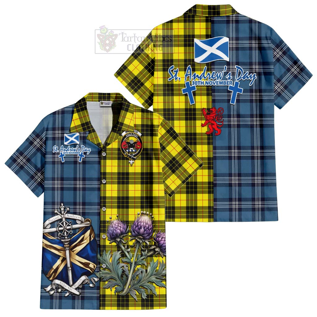 Tartan Vibes Clothing MacLeod (McLeod) Tartan Short Sleeve Button Shirt Happy St. Andrew's Day Half Tartan Style