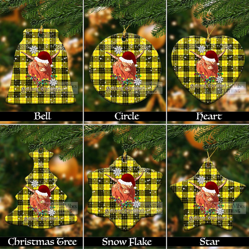 Tartan Vibes Clothing MacLeod (McLeod) Clan Tartan Ornament with Christmas Twinkle Highland Cattle