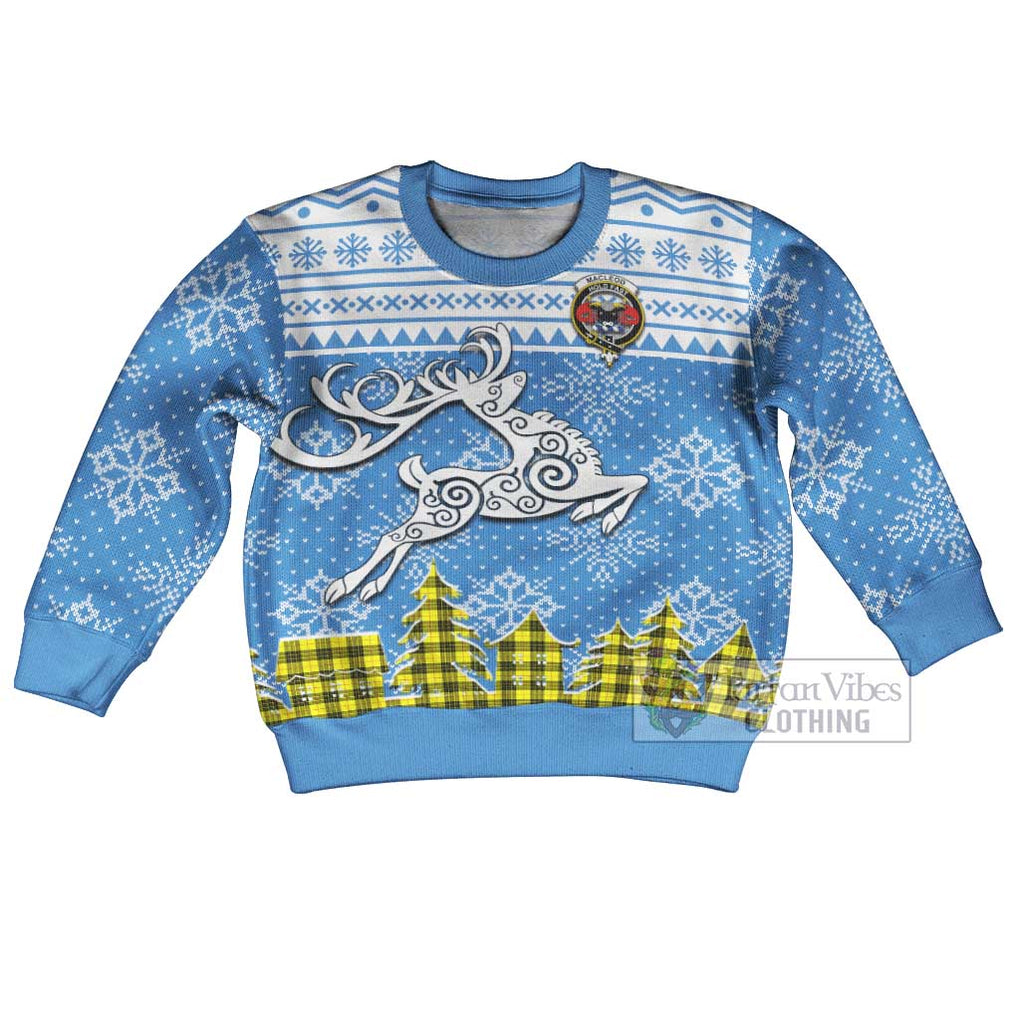 Tartan Vibes Clothing MacLeod (McLeod) Clan Christmas Kid Ugly Sweater with Tartan and Celtic Raindeer Style