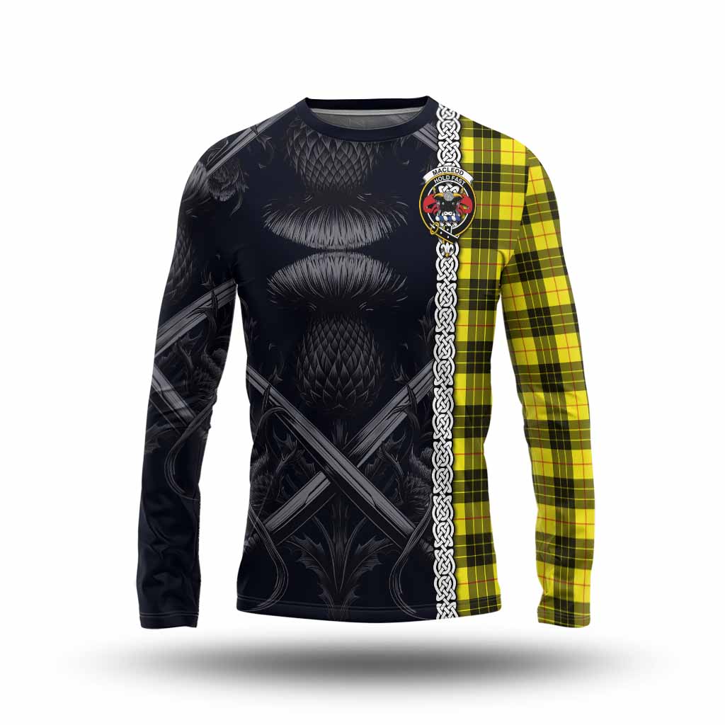 Tartan Vibes Clothing MacLeod (McLeod) Tartan Long Sleeve T-Shirt with Family Crest Cross Sword Thistle Celtic Vibes