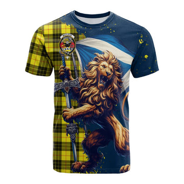 MacLeod (McLeod) Tartan Family Crest Cotton T-shirt with Scottish Majestic Lion