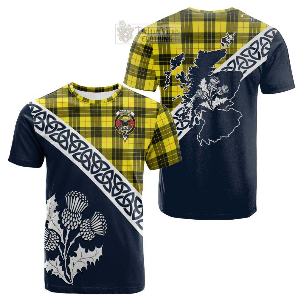 Tartan Vibes Clothing MacLeod (McLeod) Tartan Cotton T-shirt Featuring Thistle and Scotland Map