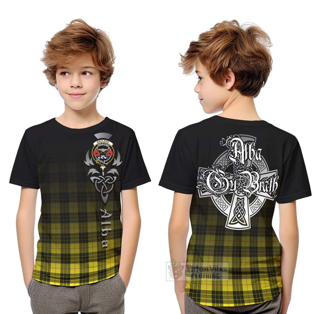 Tartan Vibes Clothing MacLeod (McLeod) Tartan Kid T-Shirt Featuring Alba Gu Brath Family Crest Celtic Inspired