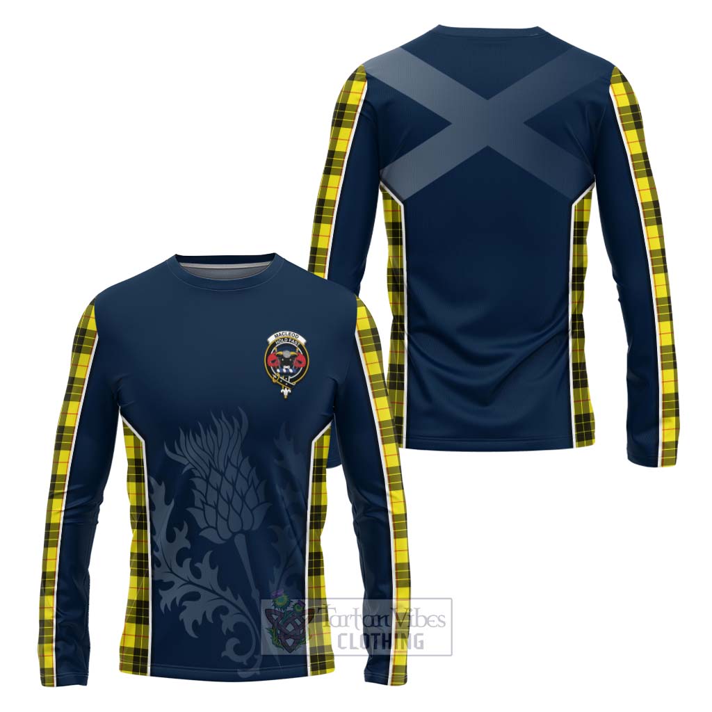 Tartan Vibes Clothing MacLeod (McLeod) Tartan Long Sleeve T-Shirt with Family Crest and Scottish Thistle Vibes Sport Style