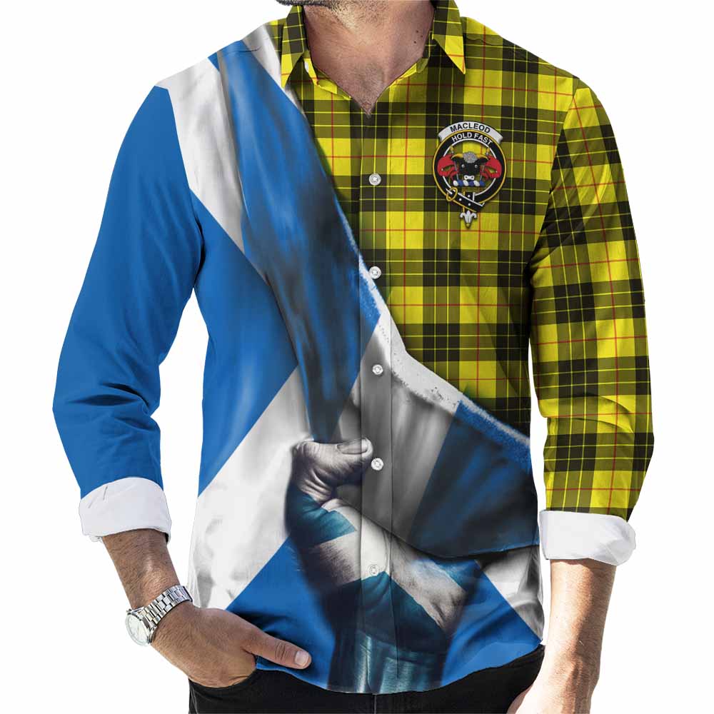 Tartan Vibes Clothing MacLeod (McLeod) Tartan Long Sleeve Button Shirt with Family Crest Scotland Patriotic Style